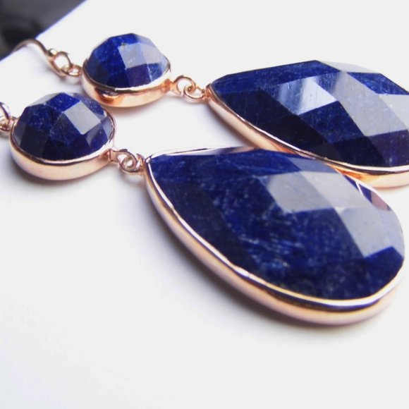 56 ctw SAPPHIRE Rose gold over Silver Earrings - Picture 8 of 8